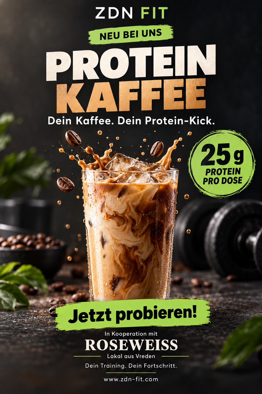 ZDN Fit Protein-Kaffee von ROSEWEISS – 25 g Protein pro Dose